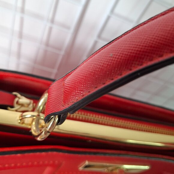 Bright Red Aldo Top Handle Structured Purse, Vegan Leather, Goldtone Hardware - Picture 4 of 16